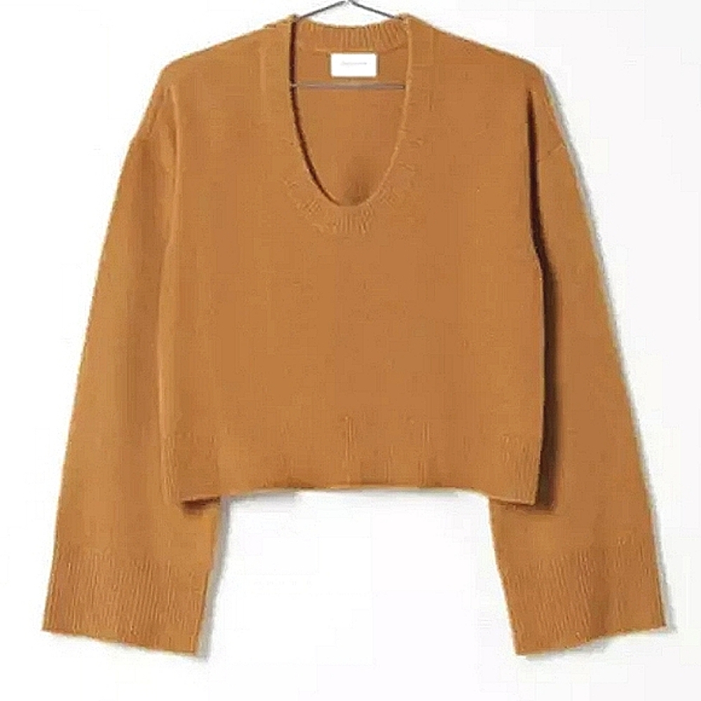 Who What Wear Wool Sweater Emory Scoop Neck Small Camel Bell Cuff Sleeve Rust